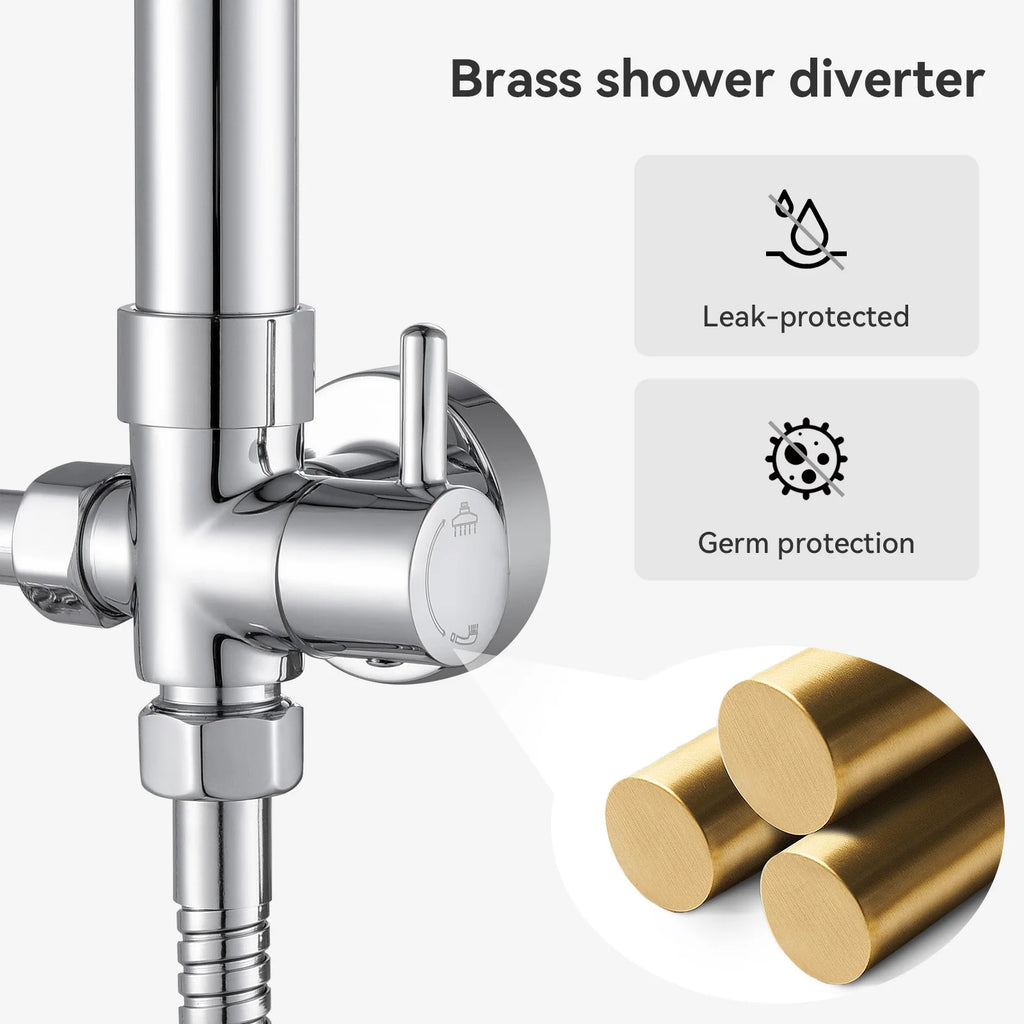 Shower column without mixer tap, chrome finish, 25cm overhead shower, easy installation, adjustable shower bar, 72-110cm