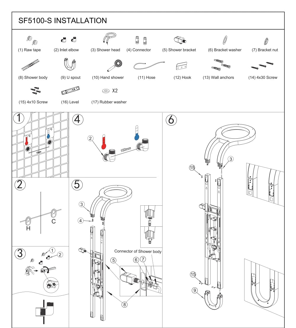 Bathroom Light Shower Faucet Panel LED Digital Display Shower Faucet Set Shower Screen Waterfall Wall Mounted Shower System Set