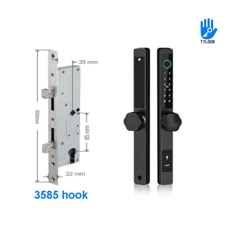 3CM Width Waterproof Aluminum Door Lock Bluetooth Fingerprint Digital Code TTLock Smart Sliding Door Lock 2885 3585 4585 Mortise