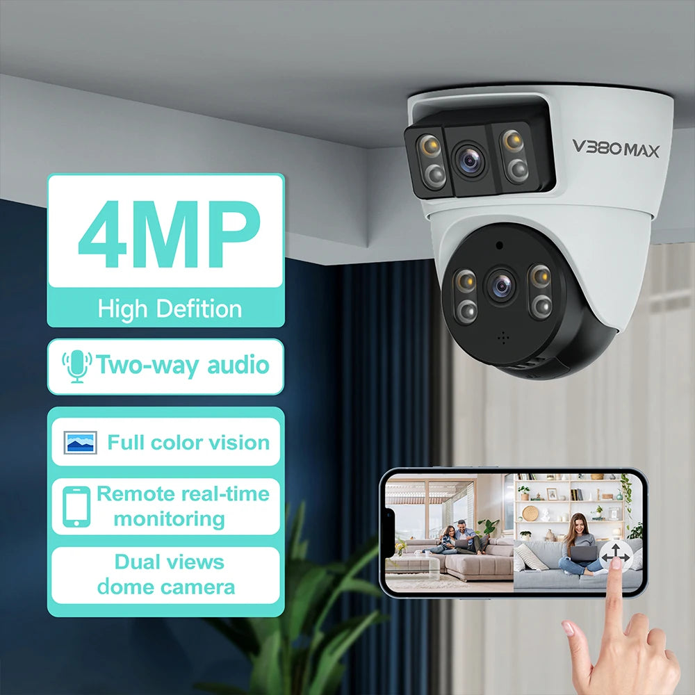 Xiaovv 4MP WiFi House Security Camera CCTV With Dual Lens Dual Screen 360 Degree PTZ AI Humanoid Detection Motion Tracking