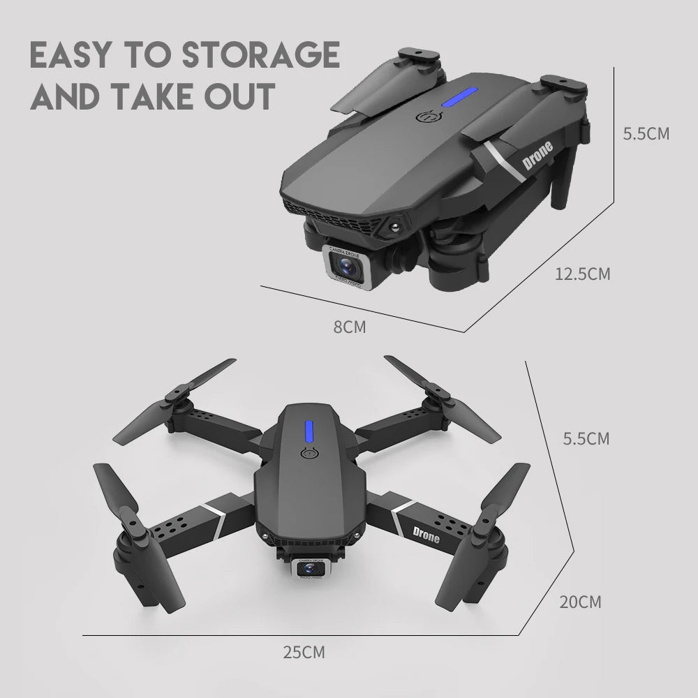 E88 Pro Drone With Wide Angle HD 4K Dual Camera Height Hold Wifi RC 100 Meters Foldable Quadcopter Dron Toys Tidesmit