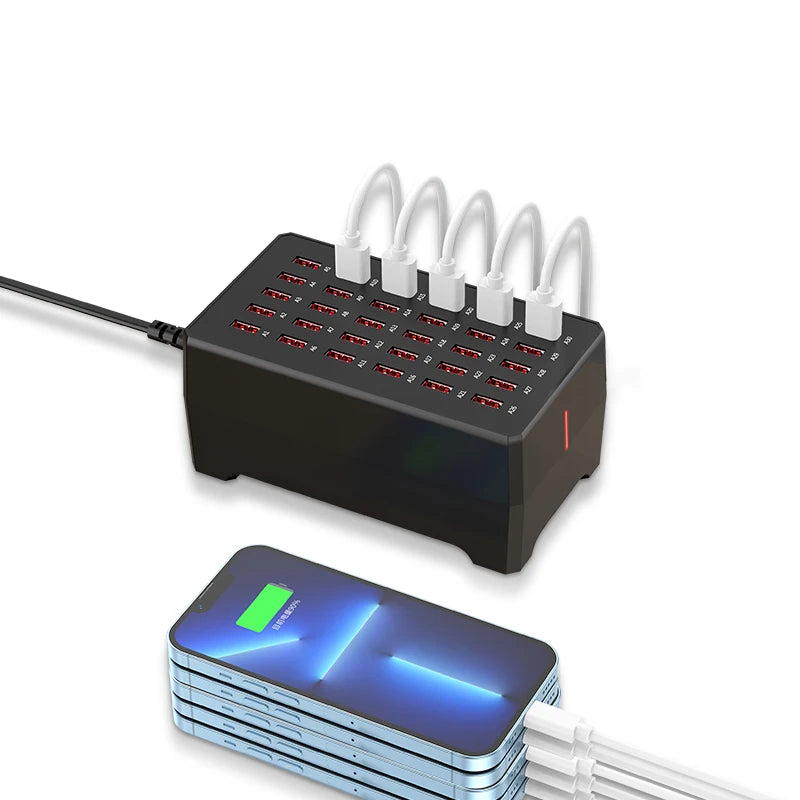 30-Port Smart 150W USB Charging Station 5V2.4A Per Port Universal 100-240V for Office/ Home CE/FCC/RoHS Multifunction Chargers Tidesmit