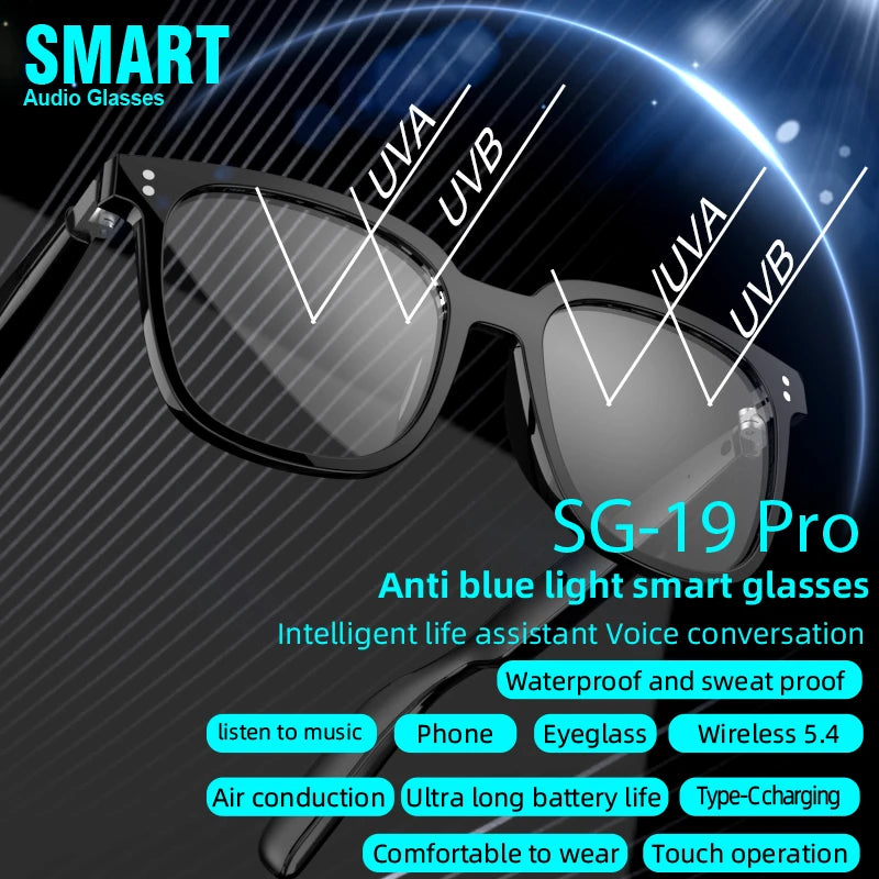 SG-19 Pro Smart Sunglasses Magnetic Frame 3 in 1 Audio Music Call Anti-blue Light Lens Women Men Wireless Smart Glasses Earphone Tidesmit