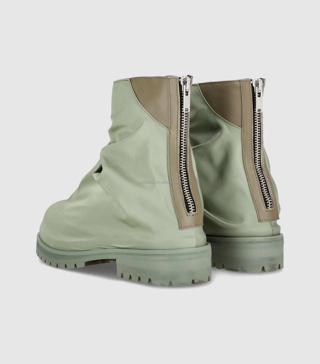 Secure Fit Zip-Up Round Toe Ankle Pleats Distressed Men Trendy Safety Boot Marathon Biker Heavy Nylon Marathon Distressed Boot