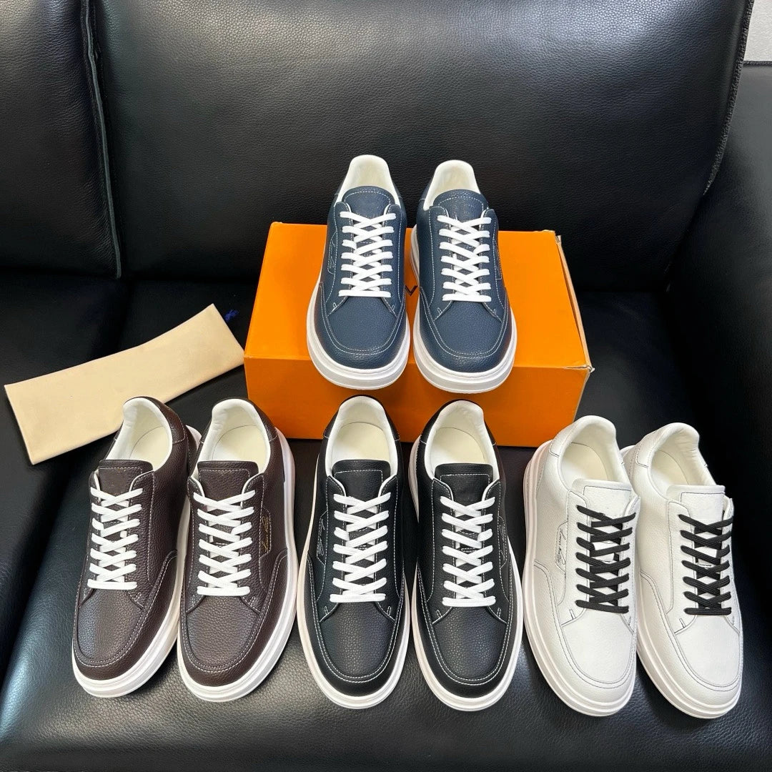 High Quality Designer Style Men Luxury Leather Sneakers Classic Versatile Business Casual Skate Shoes for Daily Commute