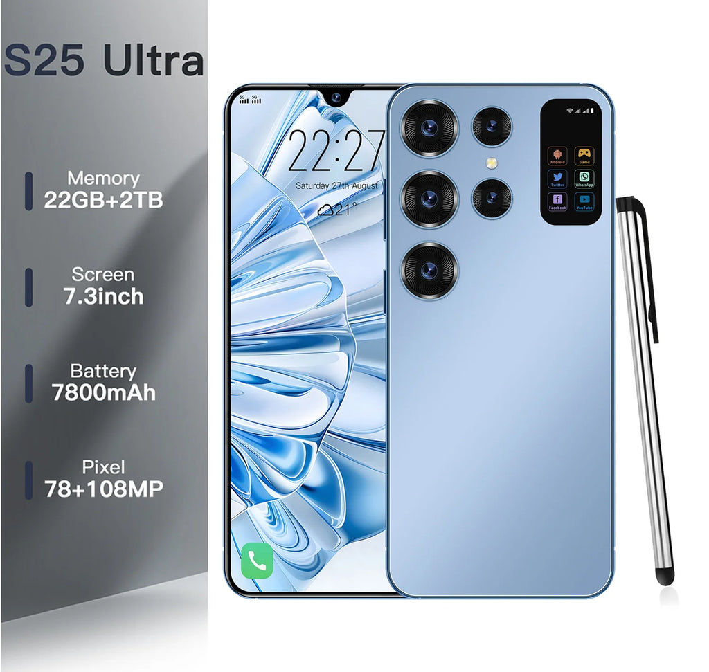 S25 Ultra 4G unlocked smartphone with built-in pen and full screen display in black, 22GB RAM and 2TB storage