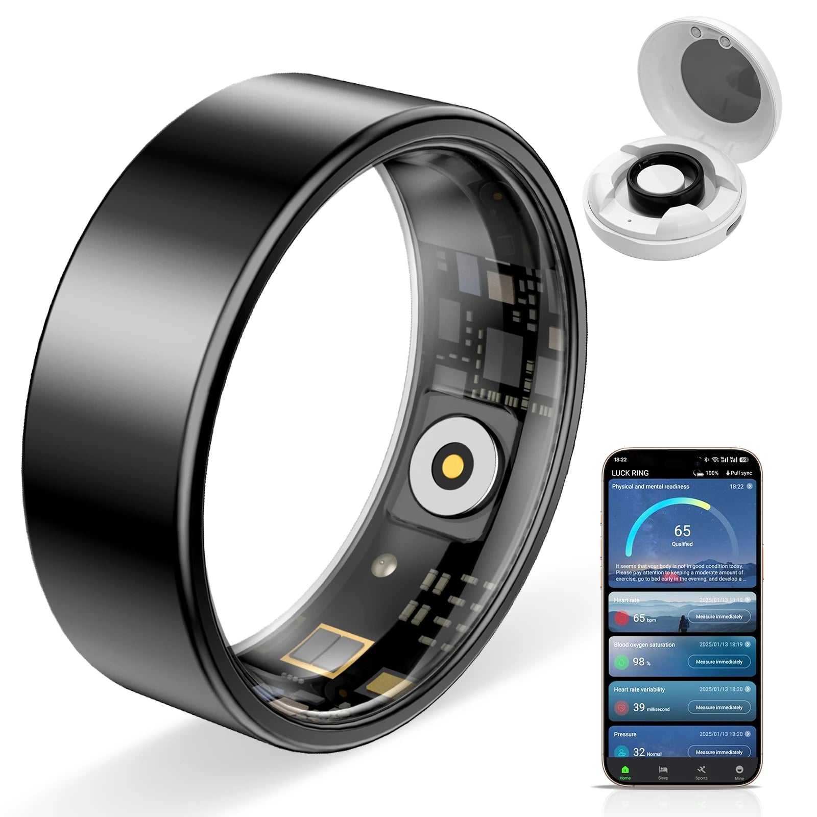Hyperliving for Bluetooth Smart Ring 10ATM Stainless Steel App Controlled with Android Sleep Tracker Lighting Features Black BJ02 Tidesmit