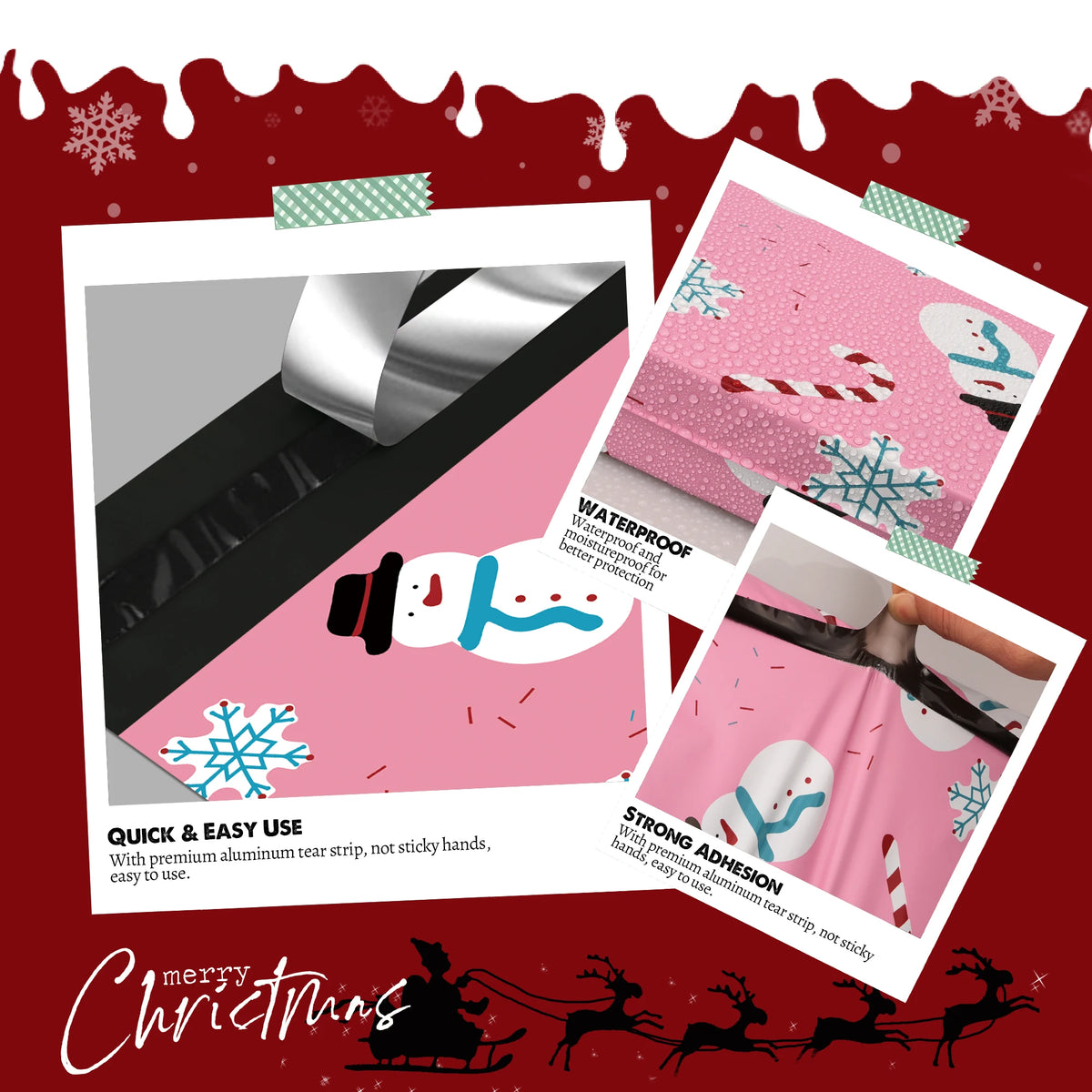 2-Day Shipping 5-Day Delivery 10x13 Inch Light Pink Christmas Poly Mailers 100 Pcs 2.5mil Thick Waterproof Holiday Shipping Bag