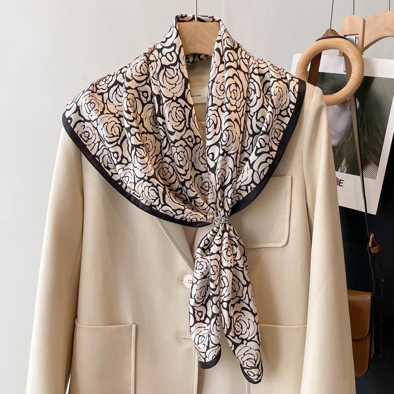 Women Italian 100% Real Mulberry Silk Scarf 90*90cm Silk Mulberry Shawl Fashion Print Headscarves Neck Scarves
