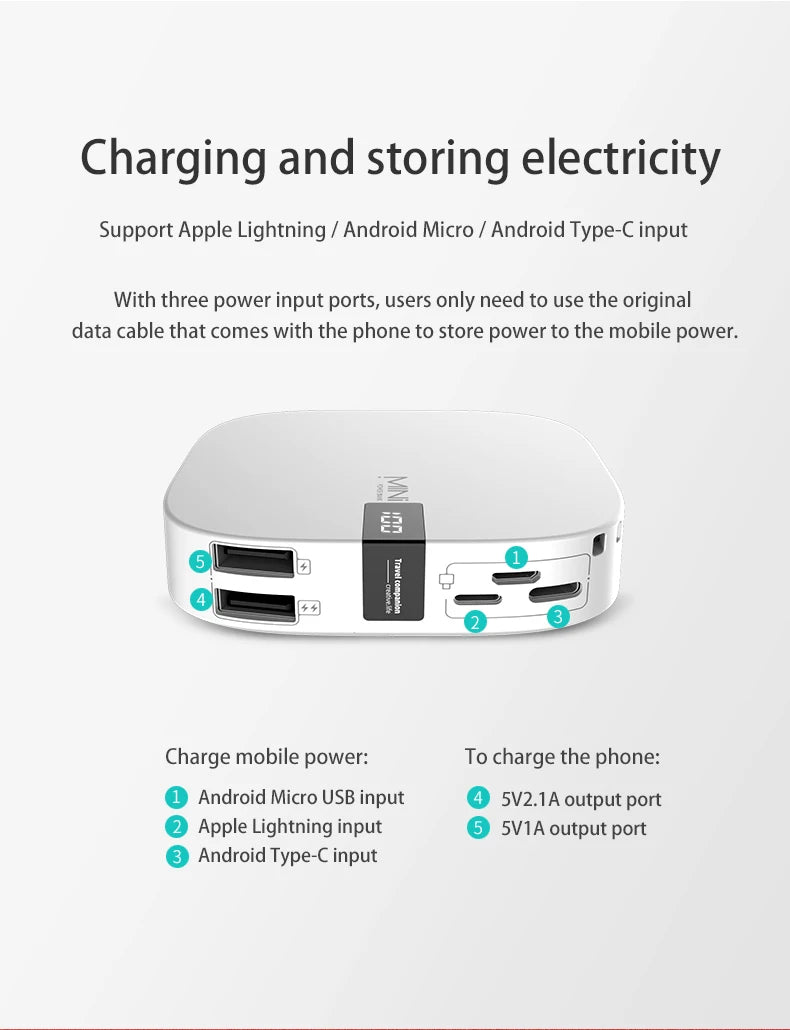 High Quality 10000mah Mini Battery Backup Power Bank Pour Telephone Portable Mobile Charger Led Display Powerbank for Cell Phone Tidesmit