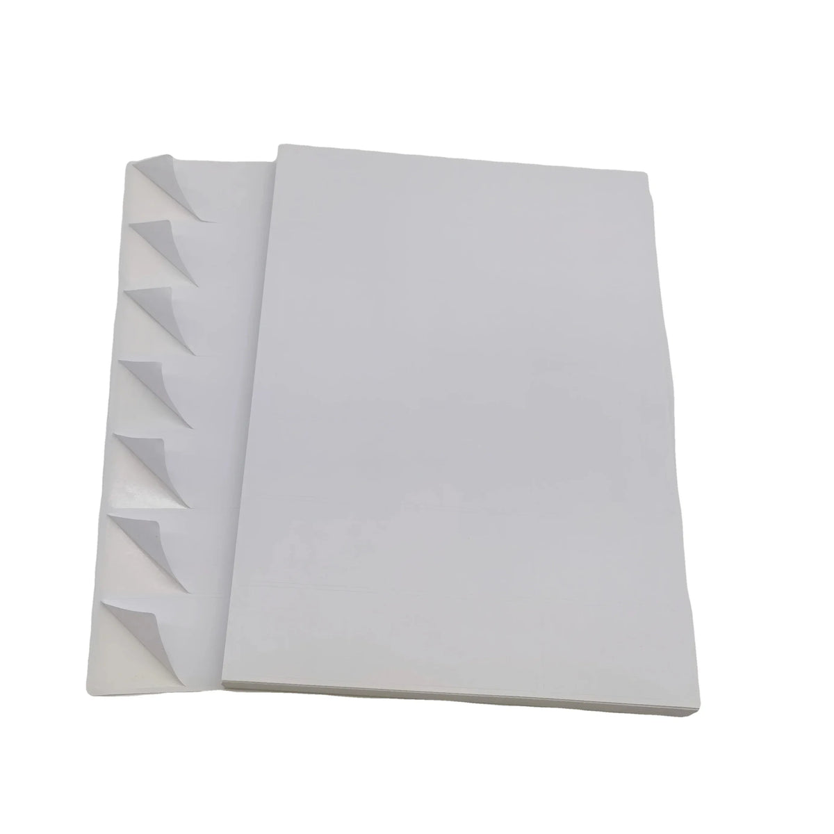 White A4 printable vinyl sticker sheets, self-adhesive, stacked front view