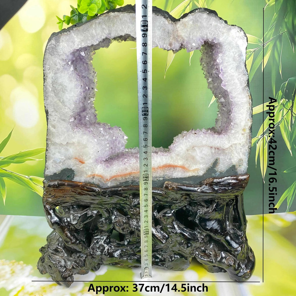 Natural Brazilian Amethyst Geode High-quality Amethyst Cluster with Wood Holder Crystal Rough Stone for Fengshui Home Decor