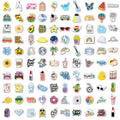 Waterproof vinyl sticker sheet with many small icons arranged in grid