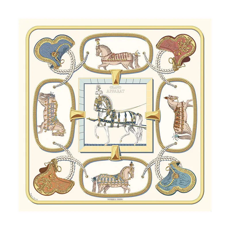 Luxurious 140*140cm Square Equestrian Digital Printed Cashmere Silk Scarf Fashion Gift for Elegant Individuals MOQ 1PC