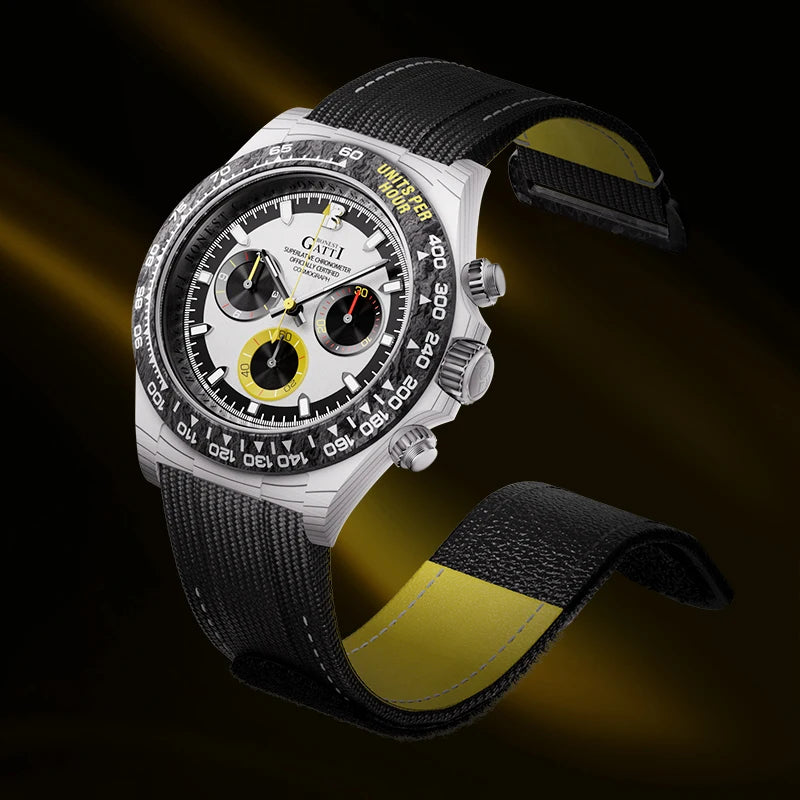 Automatic Mechanical Chronograph Watch Carbon Fiber Speedometer Ring 1600 Degree Sintered High Hardness Luminous
