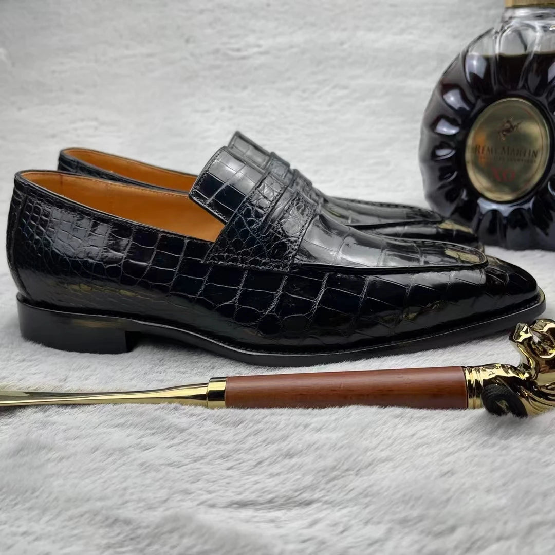 Luxury Genuine Leather Business Loafers Alligator Skin Formal Shoes Men Fiddle Waist Casual Custom Goodyear Party Men's Shoes