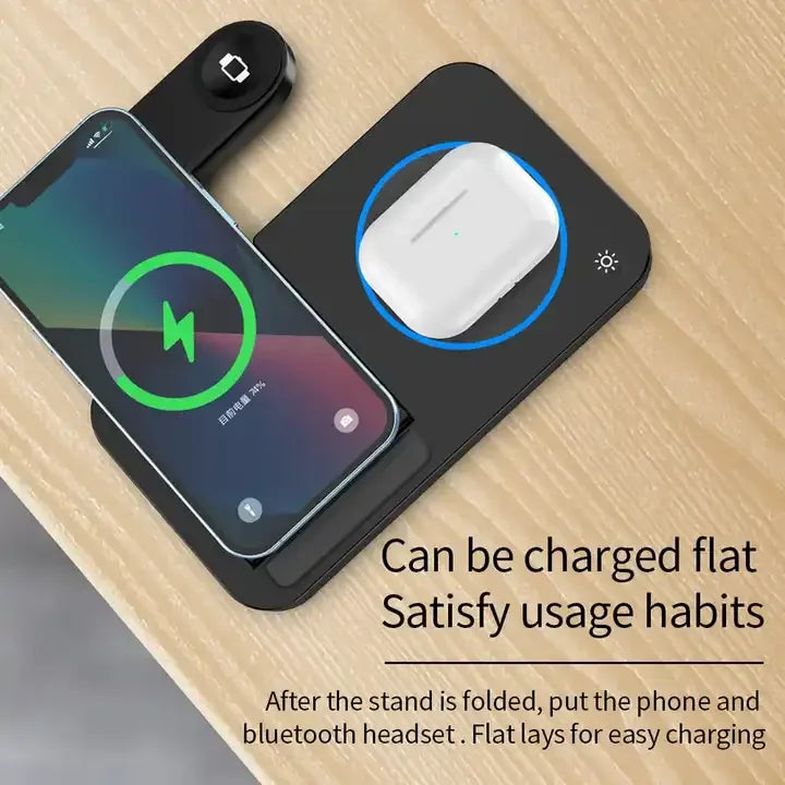 Wireless Charger 3in1 4 in 1 15w Fast Charging Station Foldable Adjustable Phone Charger Dock for iPhone Apple Watch for Airpods Tidesmit