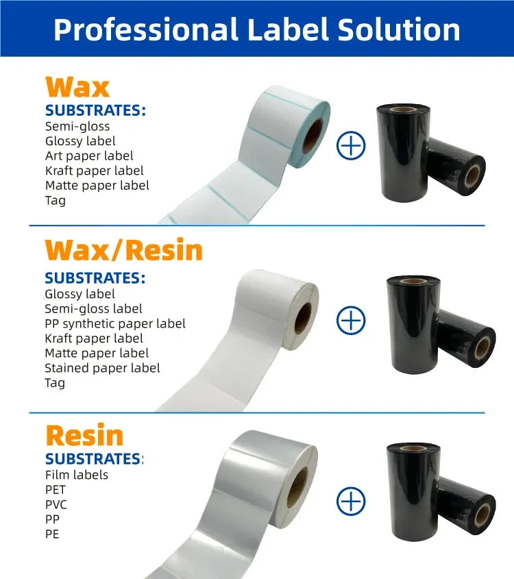 Label ribbon chart with black wax/resin/resin thermal transfer ribbon rolls