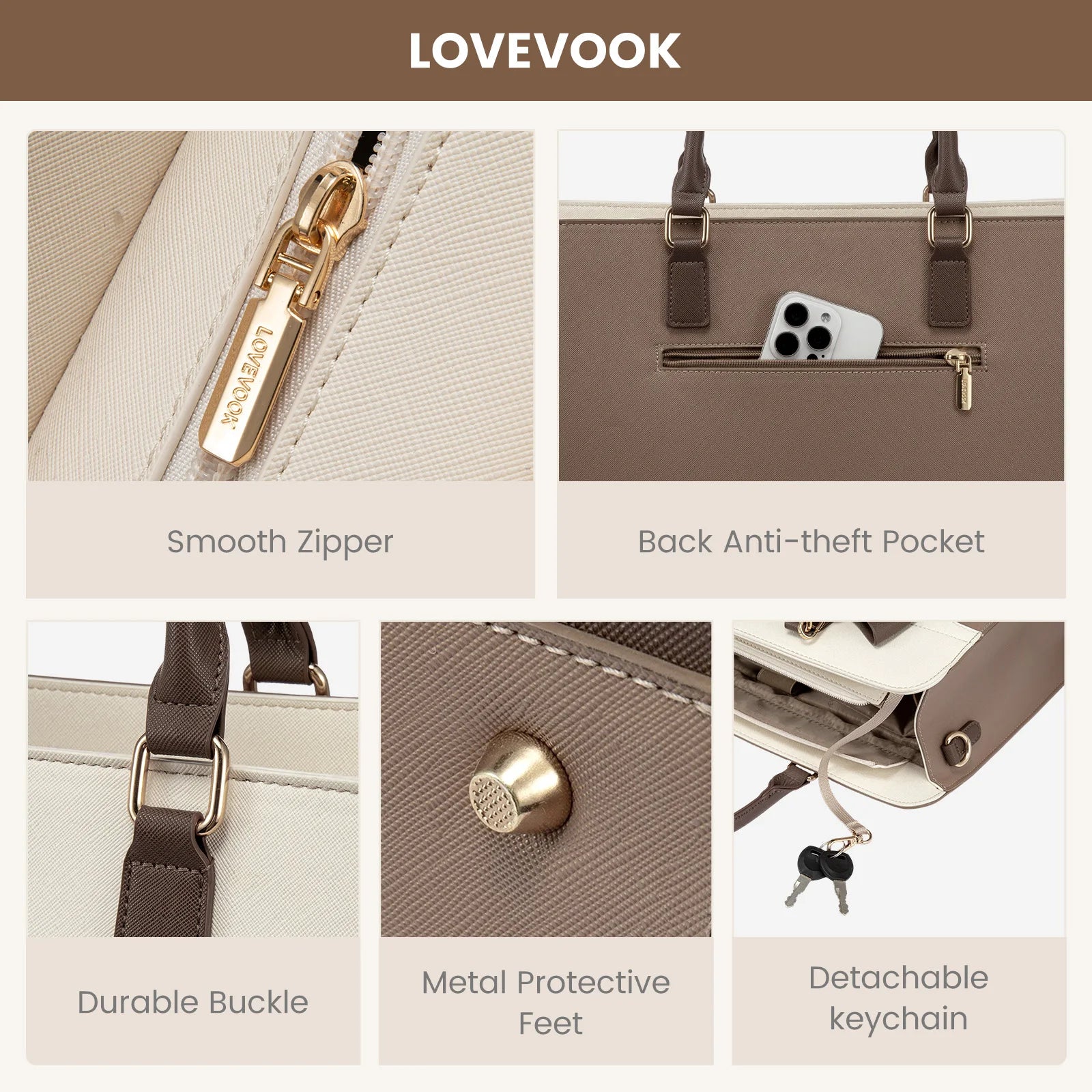 LOVEVOOK Wholesale Custom logo Luxury Shoulder Bags Large Capacity  Waterproof Work Office Nurses 15.6in Laptop Tote Handbags