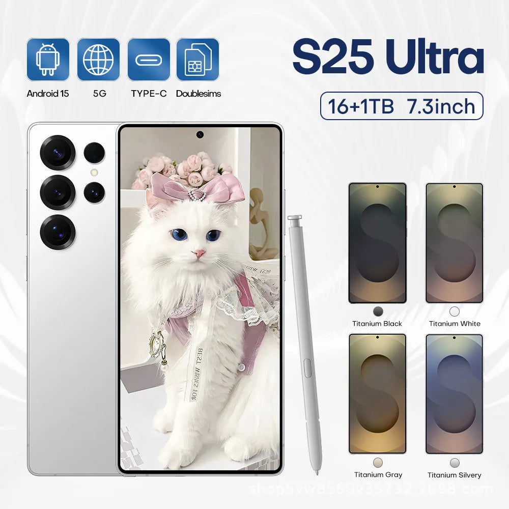 Tidesmit S25 Ultra smartphone with 7800mAh battery and 4K display in sleek finish supporting Android 15 and Dual SIM