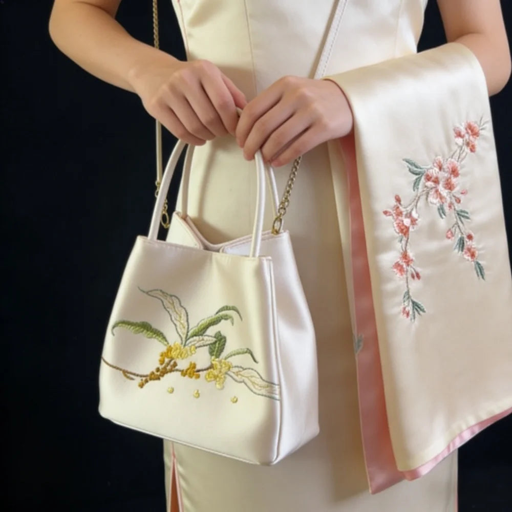 Chinese Style Embroidery Silk Scarf Elegant Headscarf
