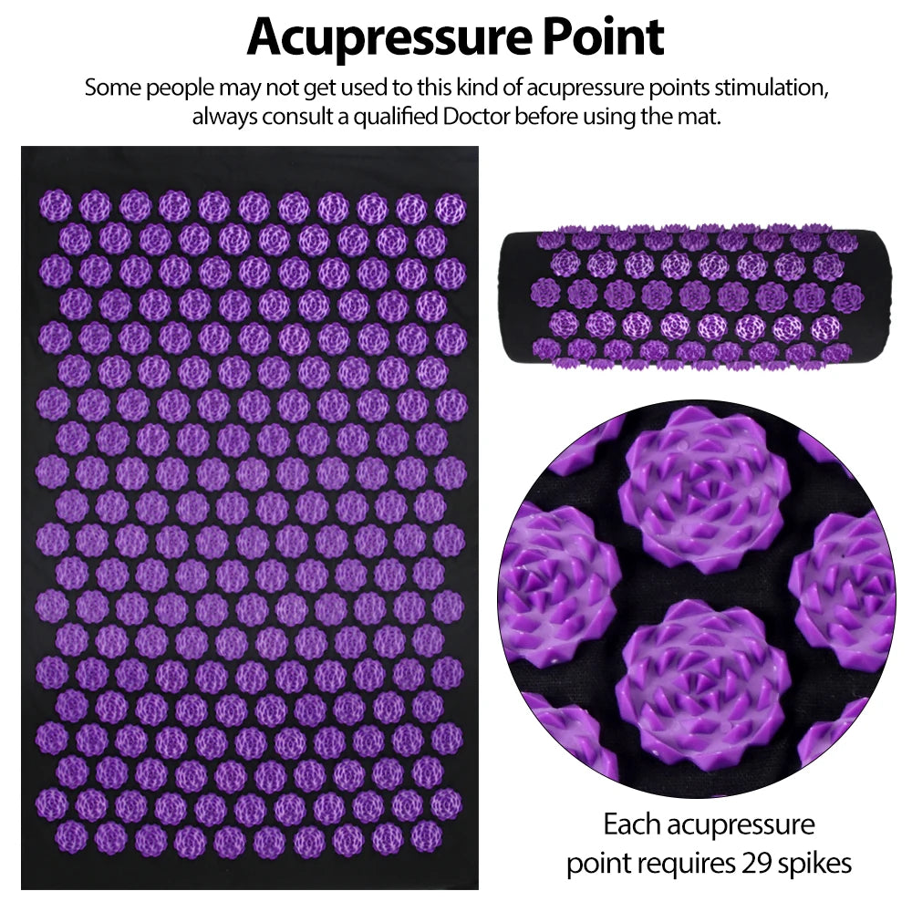 Acupressure Mat Set with Pillow - 3PCS Portable Muscle Relief System Body Shaping Massage Equipment Tidesmit
