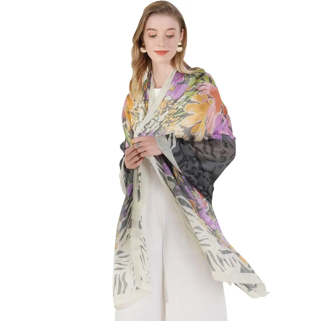 Wholesale 100% Pure Silk Printed Long Shawl Scarf Foulard for Women Spring Muslim Head Cover