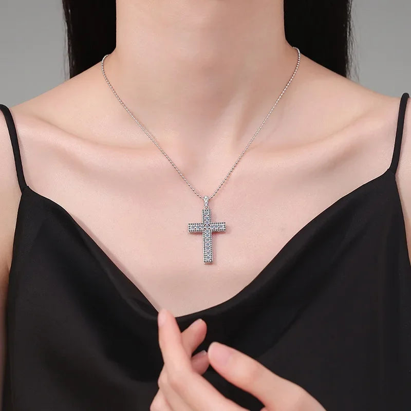 Platinum PT950 Geometric Moissanite CuteRomantic Full Cross Pendant Necklace D Color Light Luxury GRSCertified