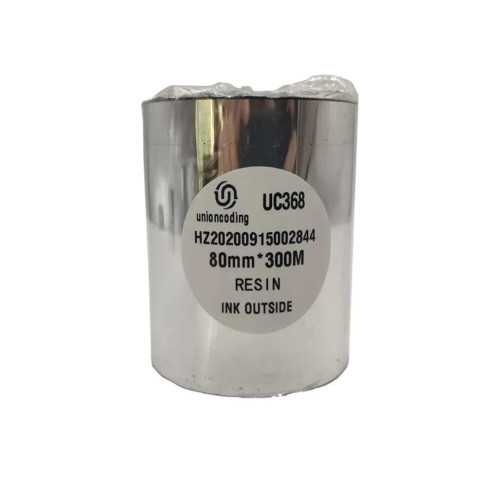 Thermal transfer barcode ribbon roll, UC368 80mm x 300m resin, ink outside