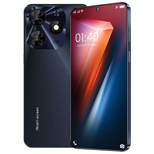 Black 7.3-inch Android smartphone showing front display and rear camera array.
