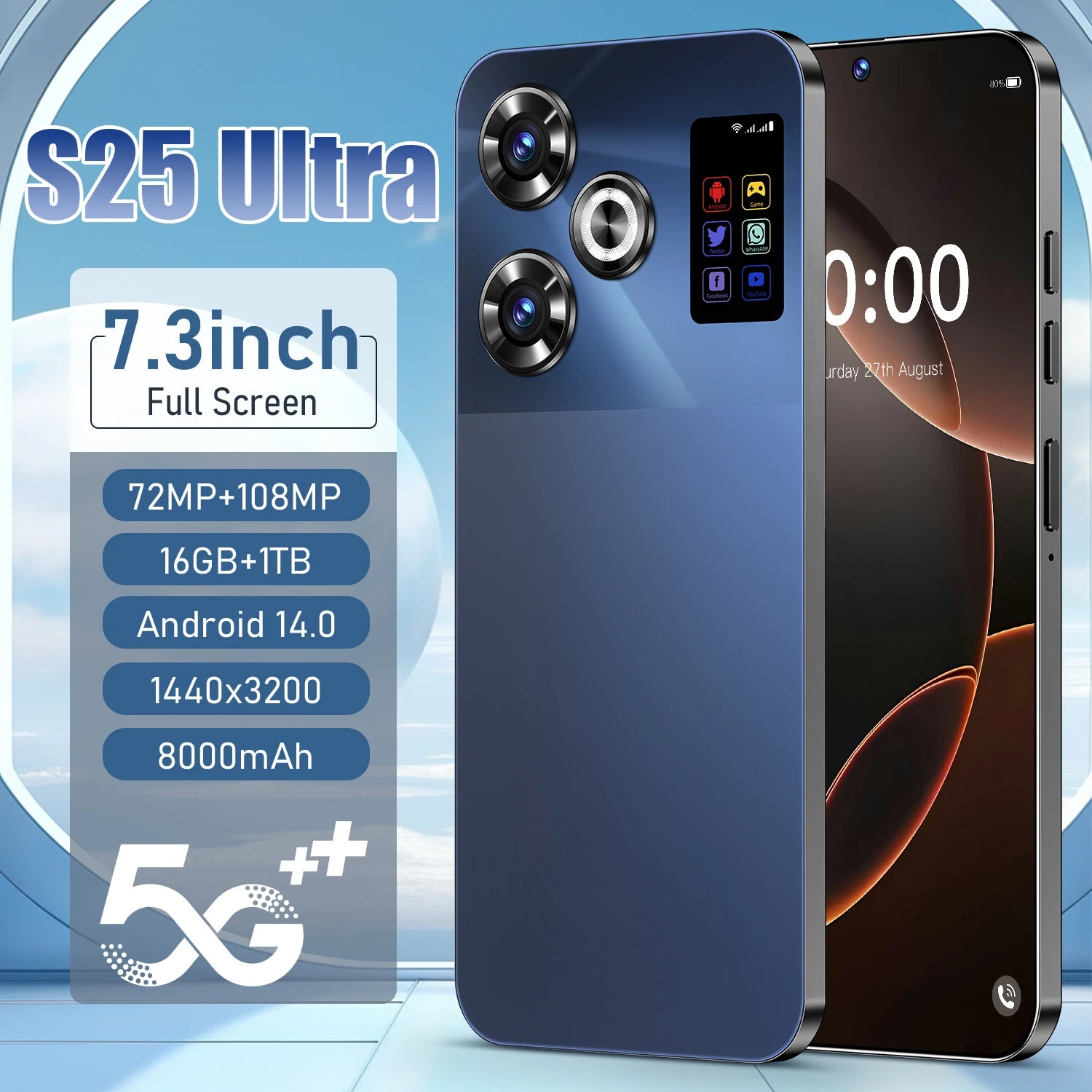 S25 Ultra 5G Smartphone - 1TB Storage, 108MP Camera, 7.3-inch Display Tidesmit