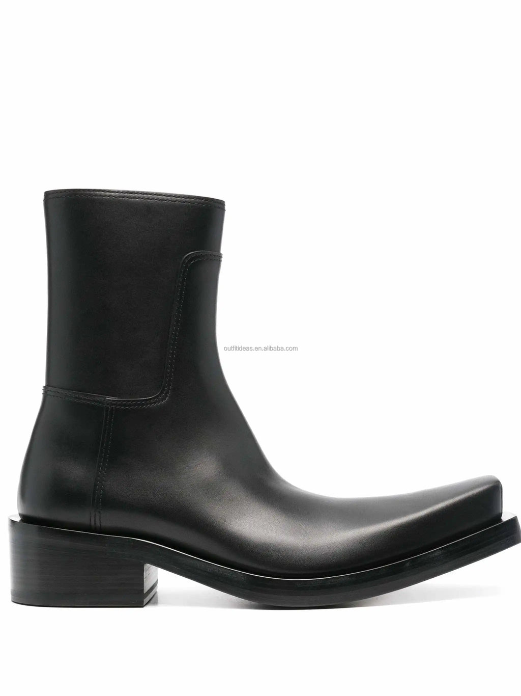 Extra Square Toe Calfskin Chelsea Boots Chunky Low Block Heel Shoes Black Santiago Over-the-knee Leather Biker Boots for Men