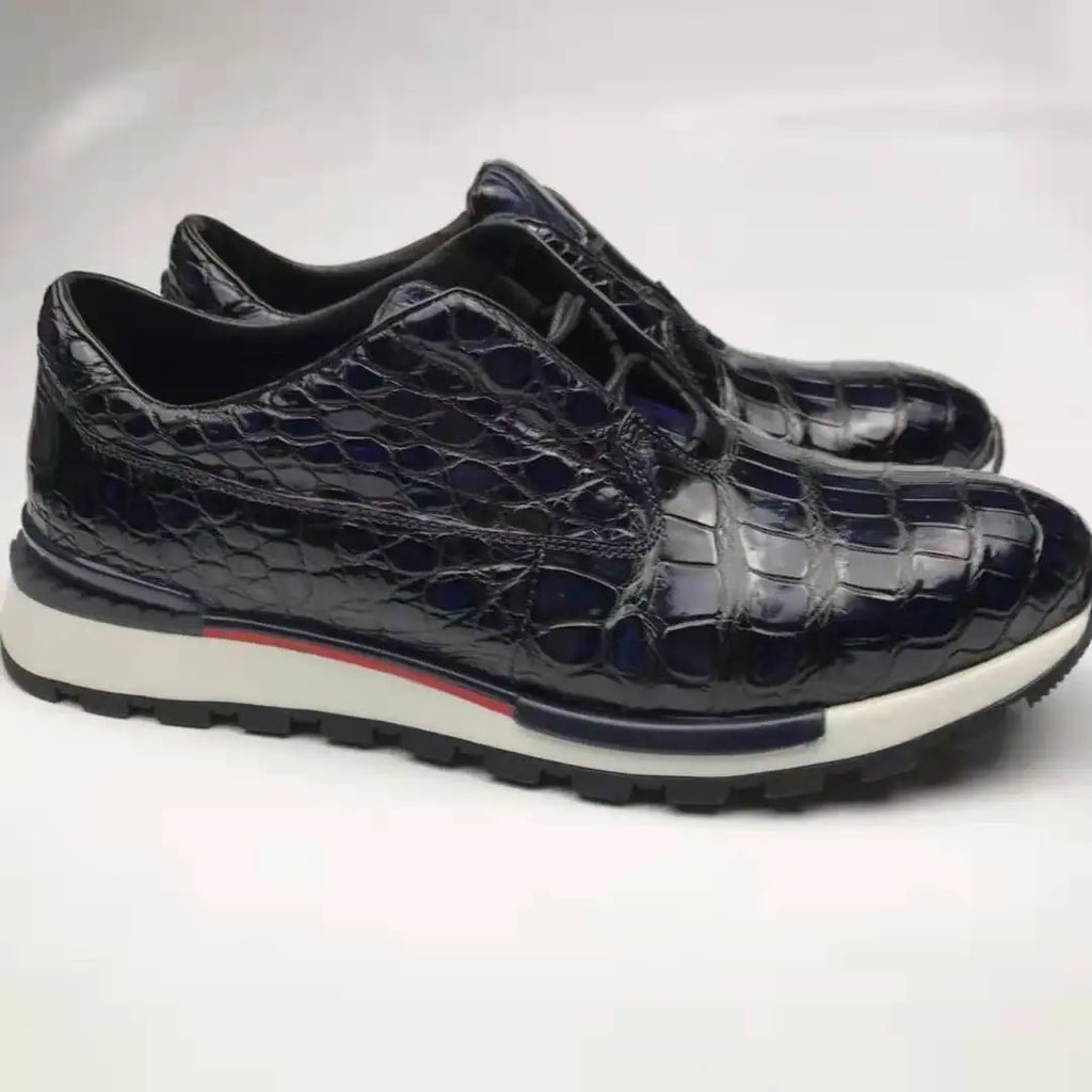 Luxury Men's Sports Shoes Handmade Crocodile Leather Anti-slip Walking Style Custom Fashion Sneakers Breathable Rubber Insole