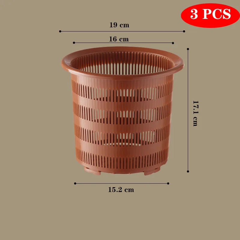 Brown plastic mesh hydroponics net cup, 3-pack, 15.2cm wide and 11.1cm tall