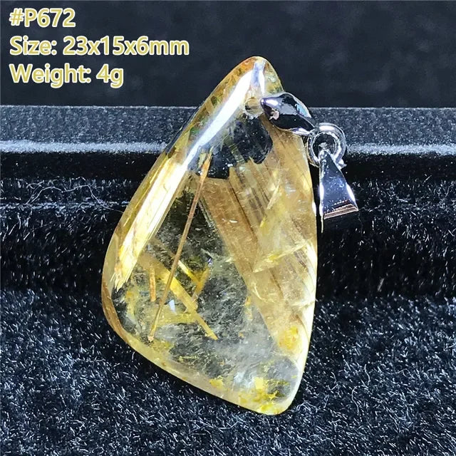 Natural Gold Rutilated Quartz Sterling Silver Pendant Necklace for Women & Men Healing Wealth Gift CCGTC Certified AAAAA