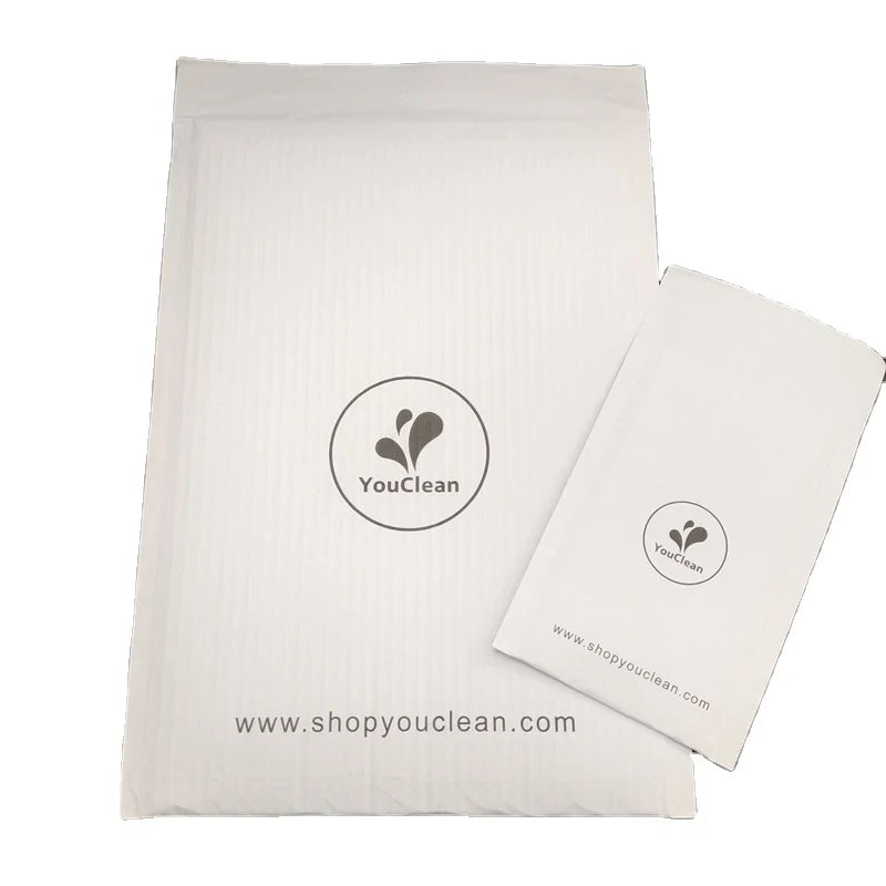 White padded honeycomb cushion paper mailer bag with YouClean logo and website