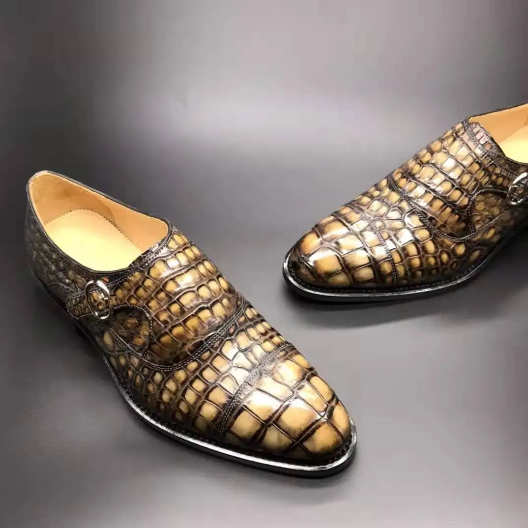 Goodyear High Quality Luxury Shoes Men Monk Strap Genuine Crocodile Leather Shoes for Men Custom Alligator Skin Men's Shoes