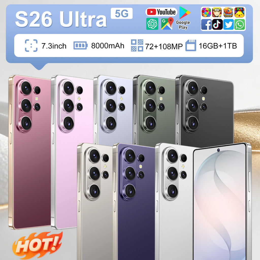 S26 Ultra 5G smartphone with 7.3 inch HD screen, 16GB RAM, 1TB storage, and 108MP camera, gallery view 6