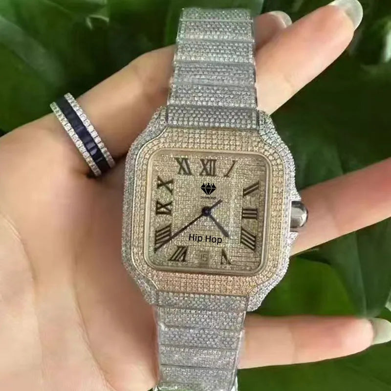 Hot Selling Luxury Fashion OEM ODM Moissanite Automatic Mechanical Watch Men VVS Moissanite Diamond Women Watch