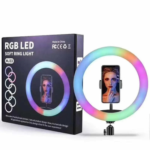 3000K-6000K 13 Inch RGB Ring Light Photography Lighting 15 Colors 33cm Color Fill Light with Mobile Phone Clip - Tidesmit