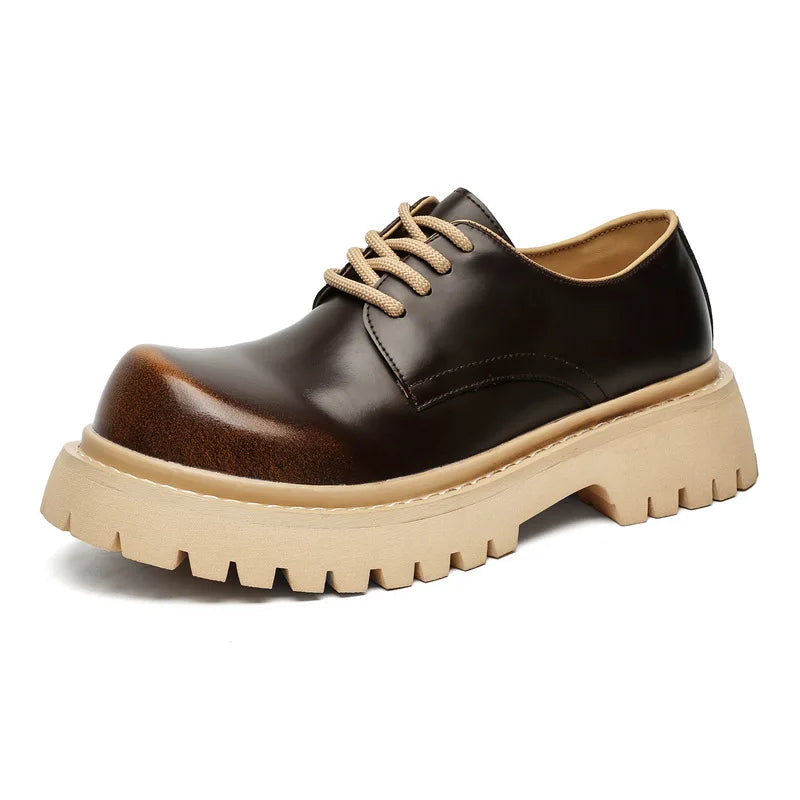 Men's Waterproof Winter Thick Sole Round Toe Lace-Up Formal Shoes with Microfiber Leather Upper and Shock-Absorbent Outsole