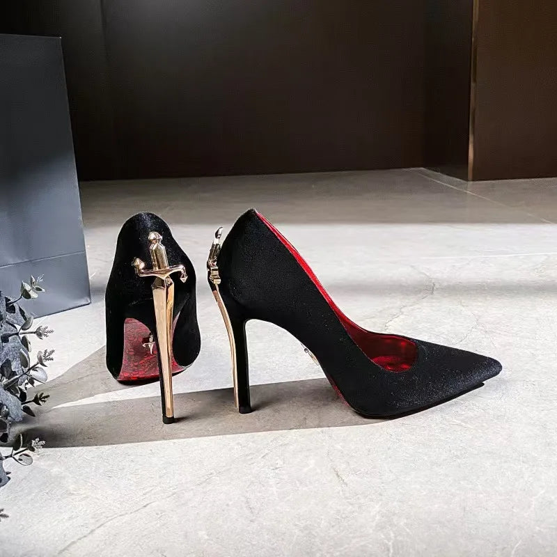 New European and American Pointed Short Knife High Heels CP Fashion Versatile Thin Heel Red Sole High Heels