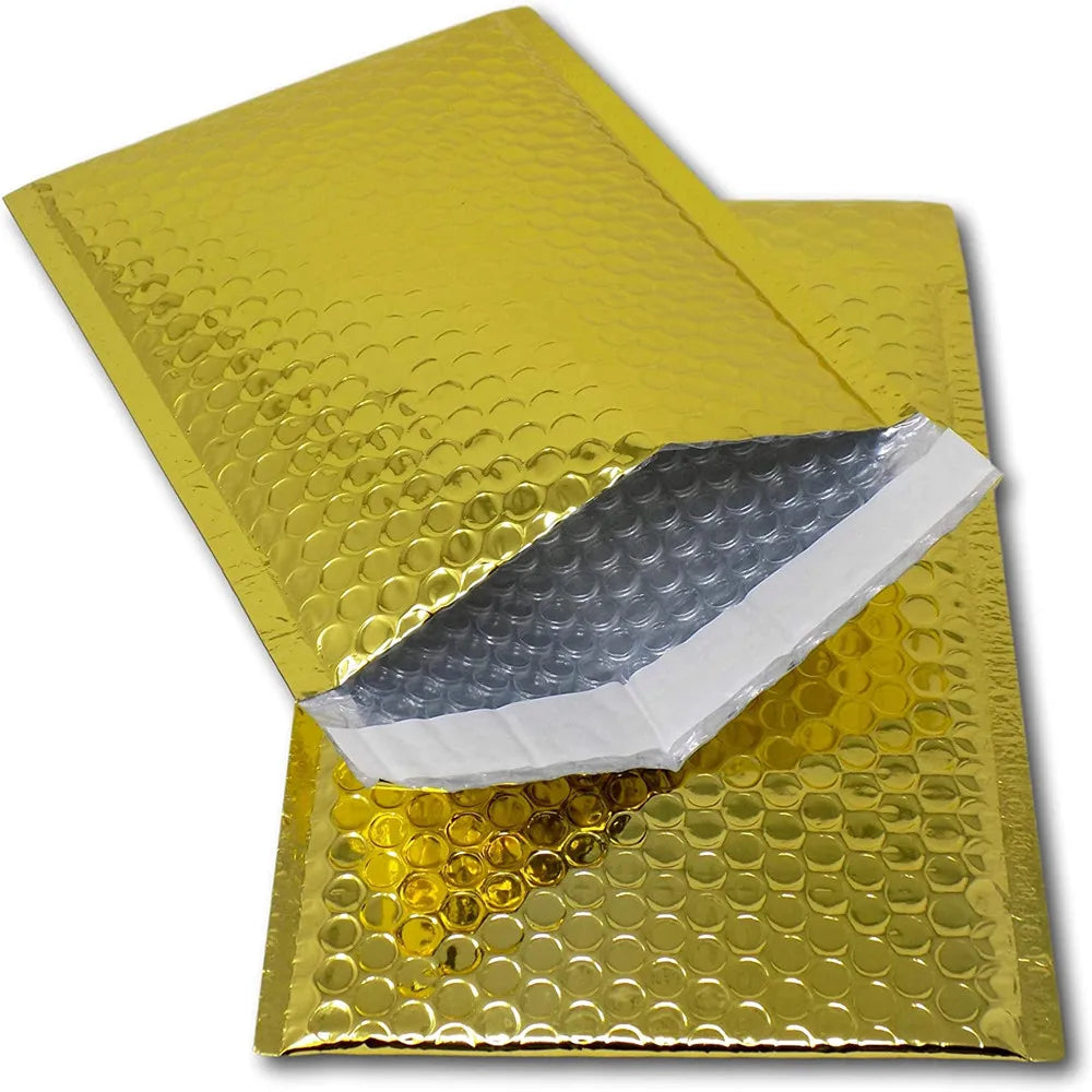 Custom Courier Shipping Padded Envelope Mailing Bags Shiny Holographic Metallic Bubble 2 Mil Poly Plastic