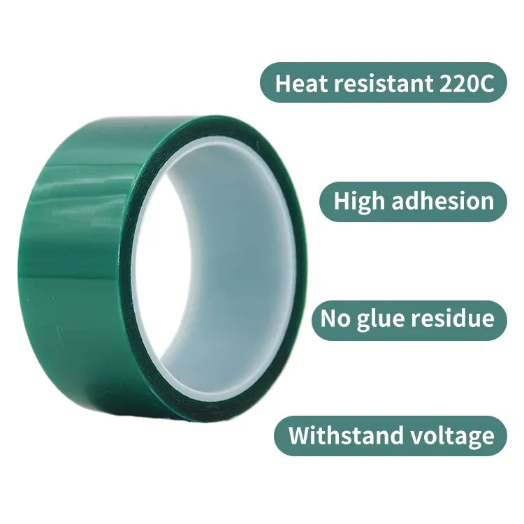 Green heat-resistant PET tape roll with dark outer rim and light inner core