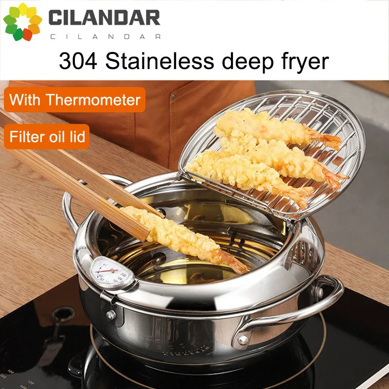 Japanese-Style Tempura Fryer Mini Oil-Saving Deep-Frying Pot Household Small Fryer with Special Temperature Control