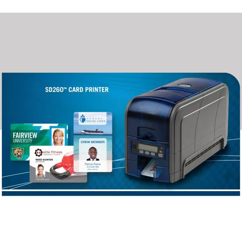 SD260 card printer with three printed ID cards