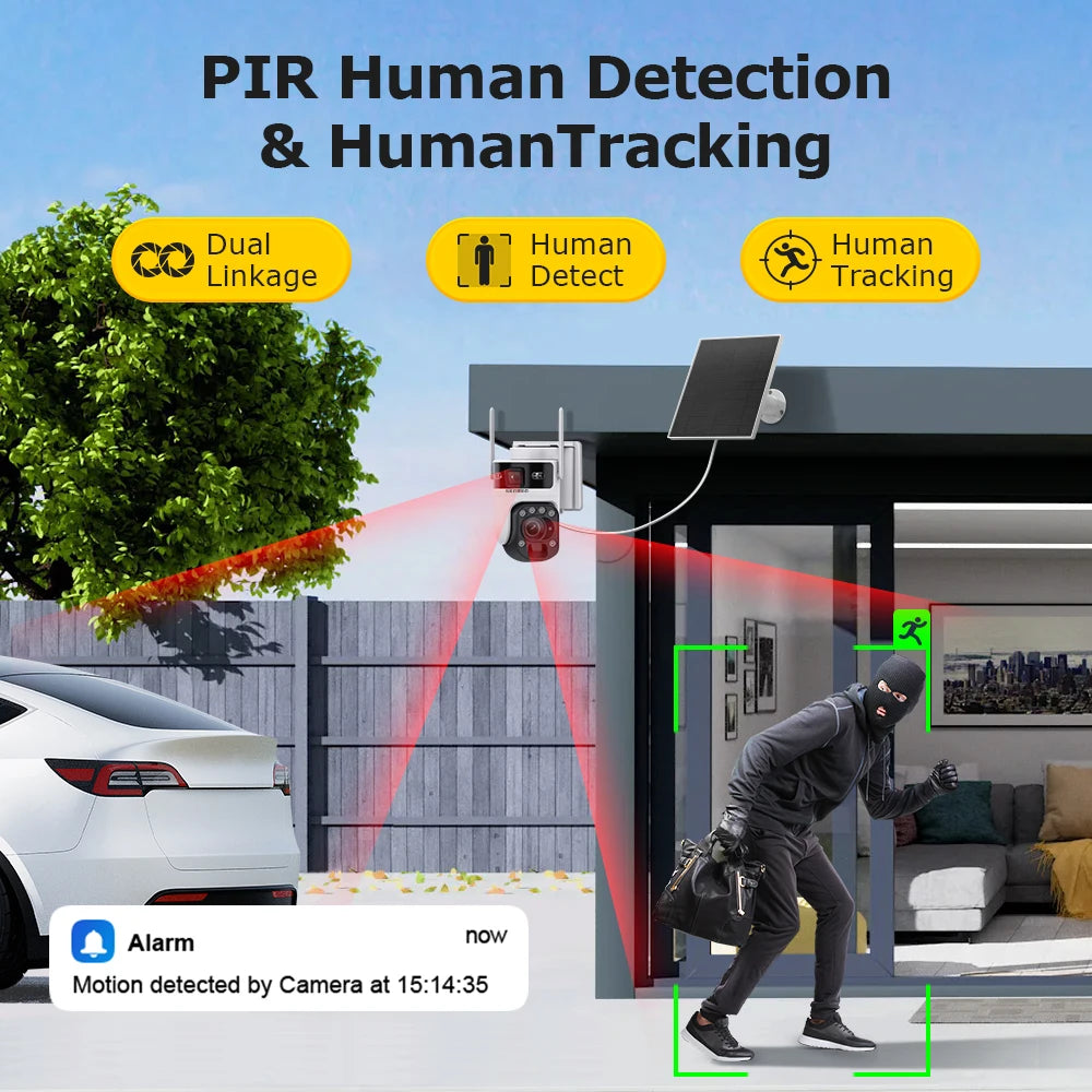 Sectec 8MP 4G/Wifi Optical Zoom Solar Camera Dual Lens 4K 99X Zoom PIR Human Tracking Night Vision Color Security PTZ Camera Tidesmit