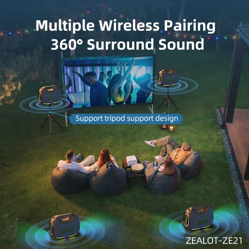 ZEALOT ZE21 250W Portable Speaker IPX7 Waterproof Outdoor Speaker Party Subwoofer Exlarge All-Round Bass RGB/TWS/TF/AUX/EQ My Store