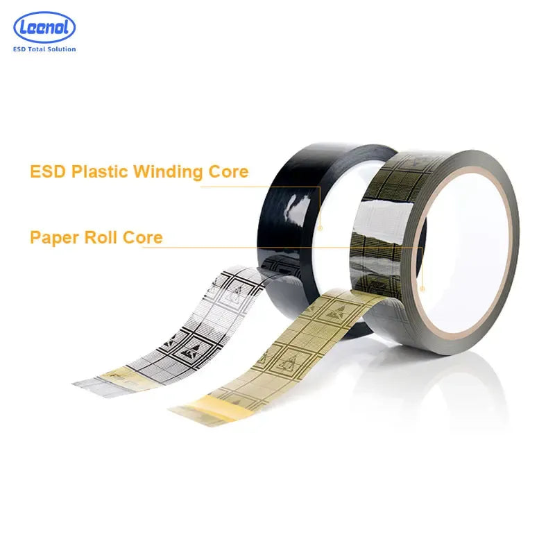 Black ESD grid tape roll with gray backing and thin yellow grid accents