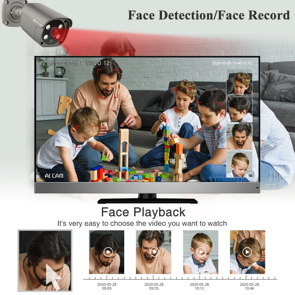 Techage UHD 4K 8MP 5MP Security POE Camera Smart AI Human Detect Outdoor Two-way Audio IP Camera CCTV Surveillance Color Night